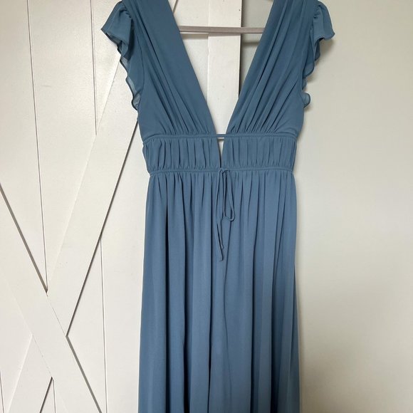 I'm All Yours Slate Blue Ruffled Maxi Dress Size Medium - Picture 4 of 5